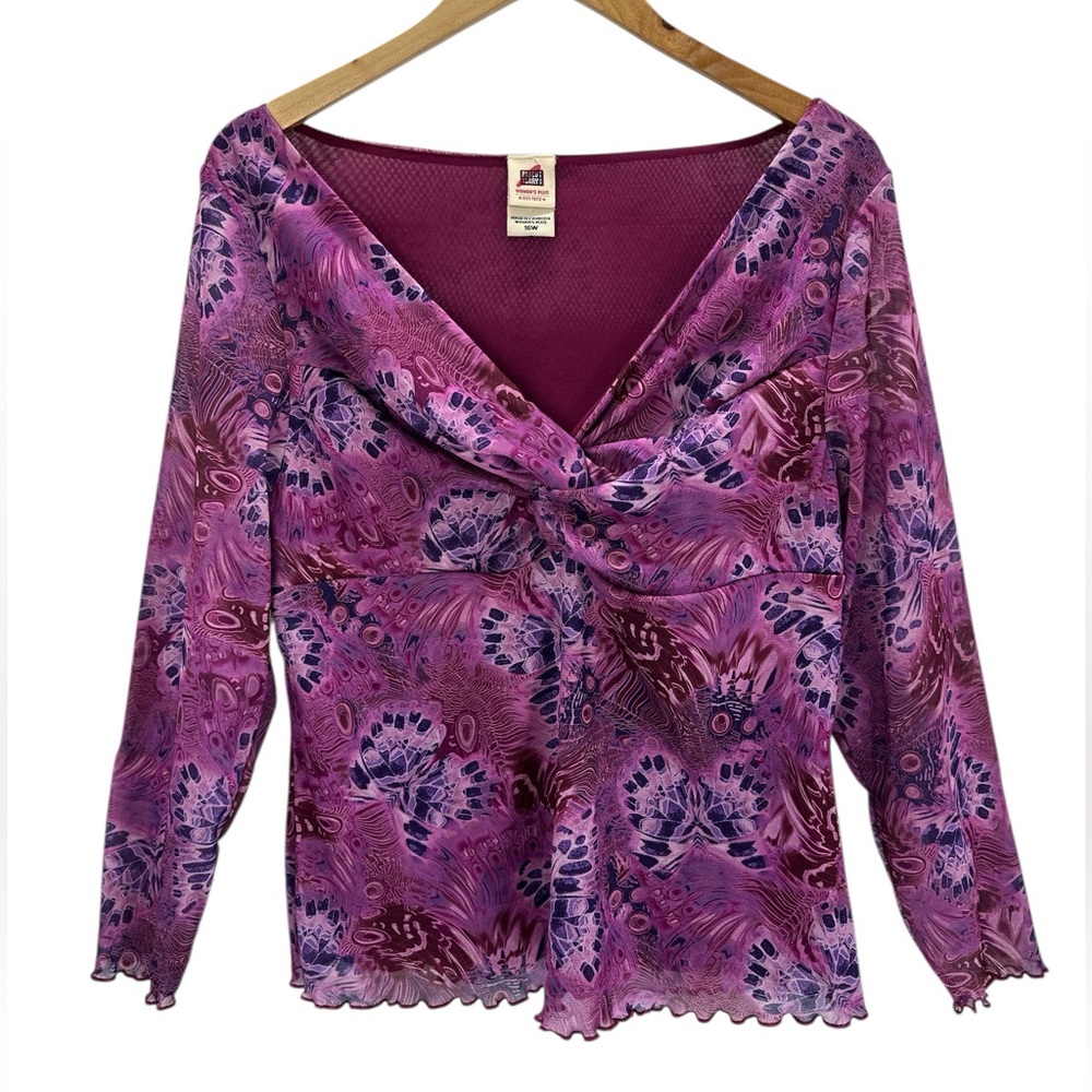 Vintage Faded Glory Y2K Mesh Butterfly Top Purple Pink Fairy Grunge Coquette 16W